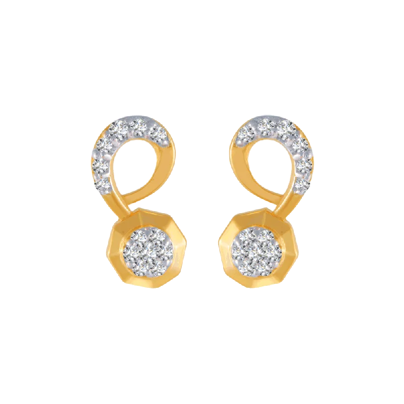 Women’s chunky gold earrings-18KT (750) Yellow Gold And Diamond Stud Earrings For Women