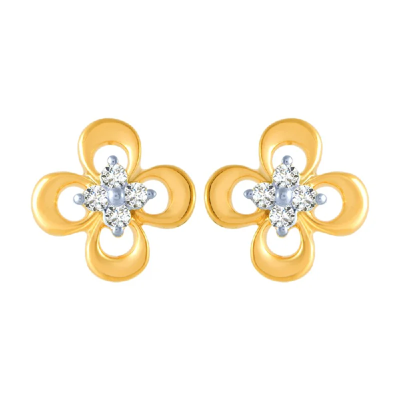 Women’s silver statement earrings-18k (750) Yellow Gold And Diamond Stud Earrings For Women