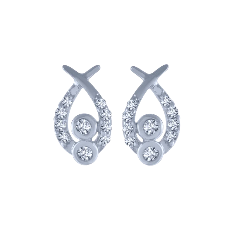 Women’s geometric drop earrings-18KT (750) White Gold And Diamond Stud Earrings For Women