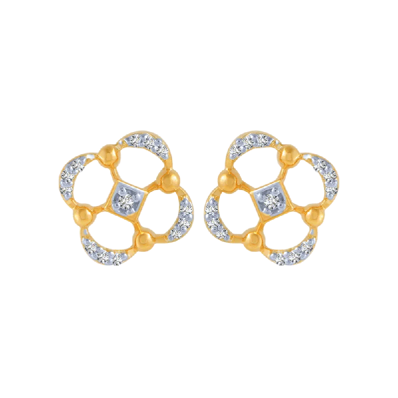 Women’s chunky gold earrings-18KT (750) Yellow Gold And Diamond Stud Earrings For Women