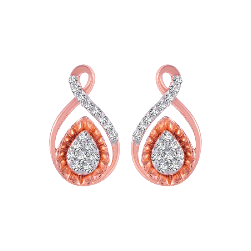 Women’s moonstone drop earrings-18KT (750) Rose Gold And Diamond Stud Earrings For Women