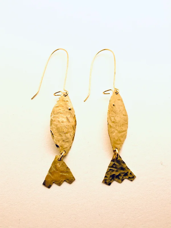 Women’s geometric drop earrings-Hand Hammered Fish Earrings