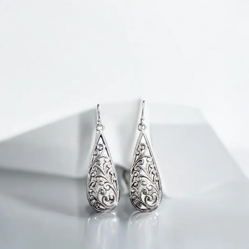 Women’s adjustable earrings-Sterling silver oxidized teardrop motif earrings for women and girls