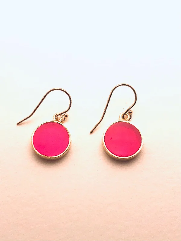 Women’s silver drop earrings-Bright Pink Chalcedony wrapped in Vermeil Earrings