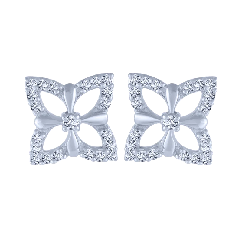 Women’s chunky earrings-18KT (750) White Gold And Diamond Stud Earrings For Women