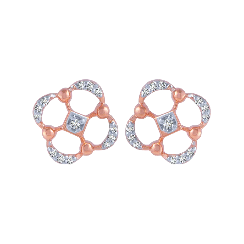 Women’s luxury pearl earrings-18KT (750) Rose Gold And Diamond Stud Earrings For Women