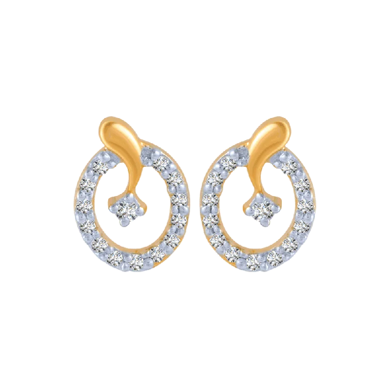 Women’s ear cuff earrings-18KT (750) Yellow Gold And Diamond Stud Earrings For Women