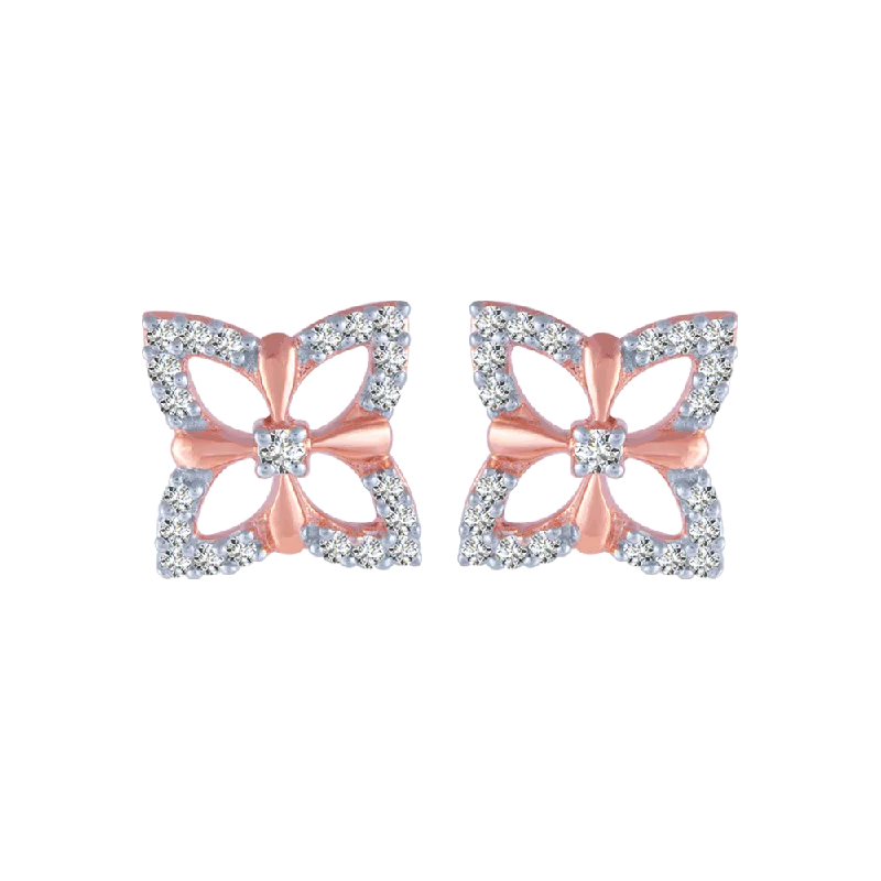 Women’s dangling earrings-18KT (750) Rose Gold And Diamond Stud Earrings For Women