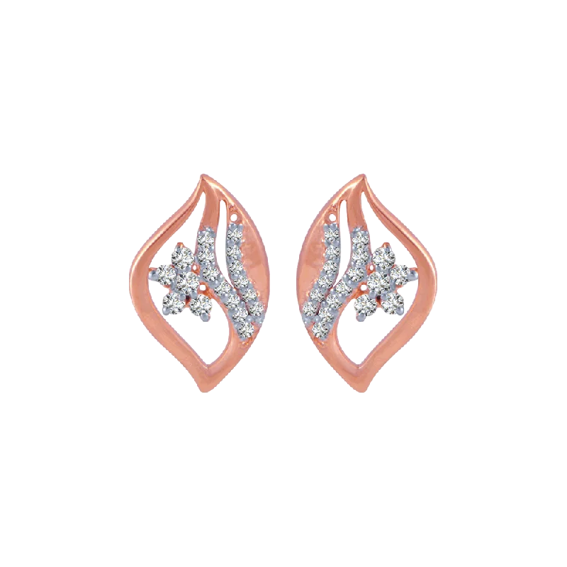 Women’s silver drop earrings-18KT (750) Rose Gold And Diamond Stud Earrings For Women