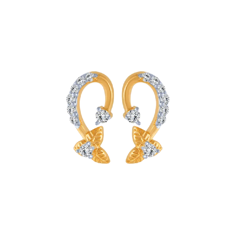 Women’s sterling silver earrings-18KT (750) Yellow Gold And Diamond Stud Earrings For Women