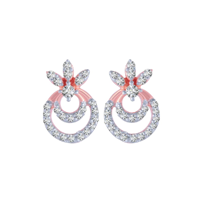 Women’s round earrings-18KT (750) Rose Gold And Diamond Stud Earrings For Women