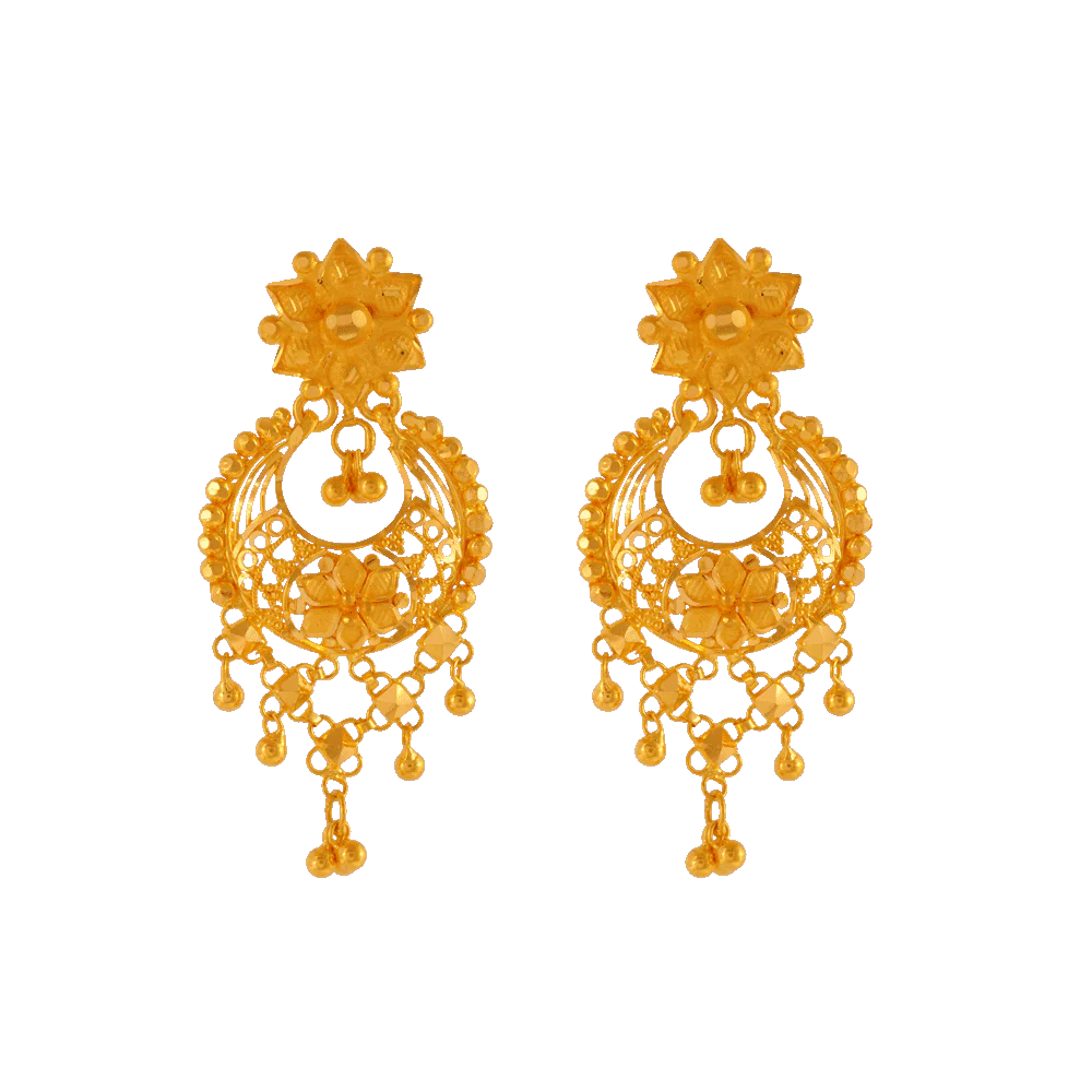 Women’s round hoop earrings-22KT Yellow Gold Chandbali Earrings For Women