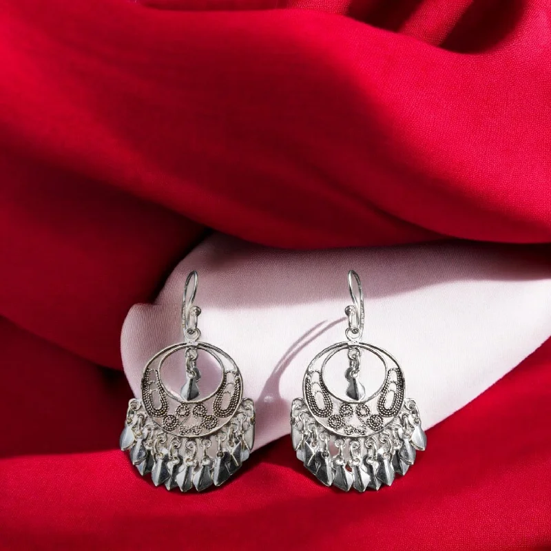 Women’s unique earrings-Sterling silver oxidized chandbali earrings for women and girls