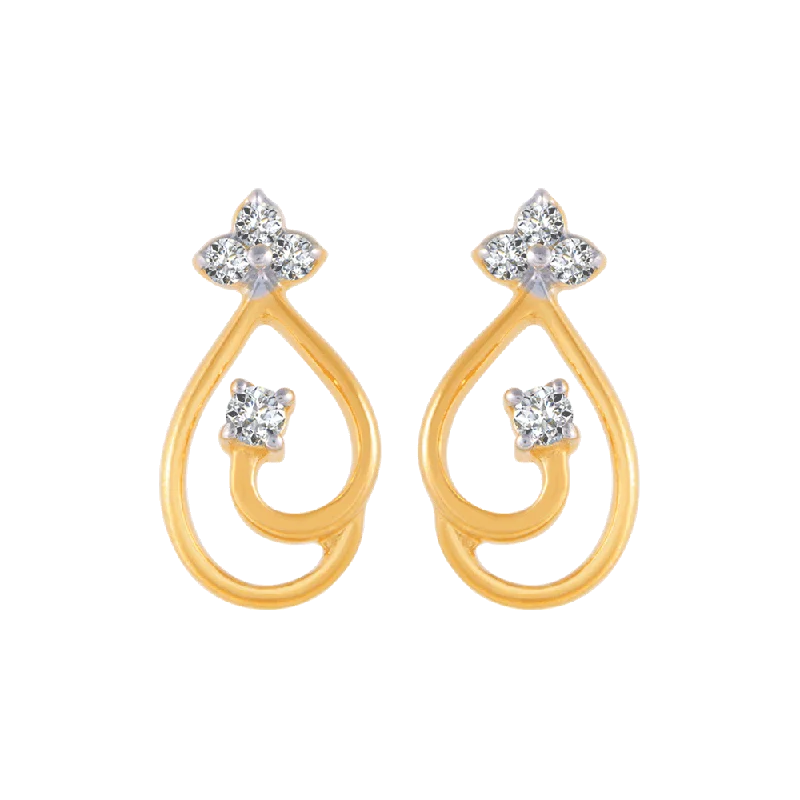 Women’s pearl drop earrings-18KT (750) Yellow Gold And Diamond Stud Earrings For Women