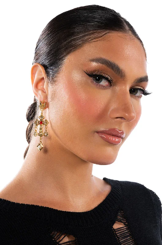 Women’s chandelier earrings-CROSS MY HEART EMBELLISHED DROP EARRINGS