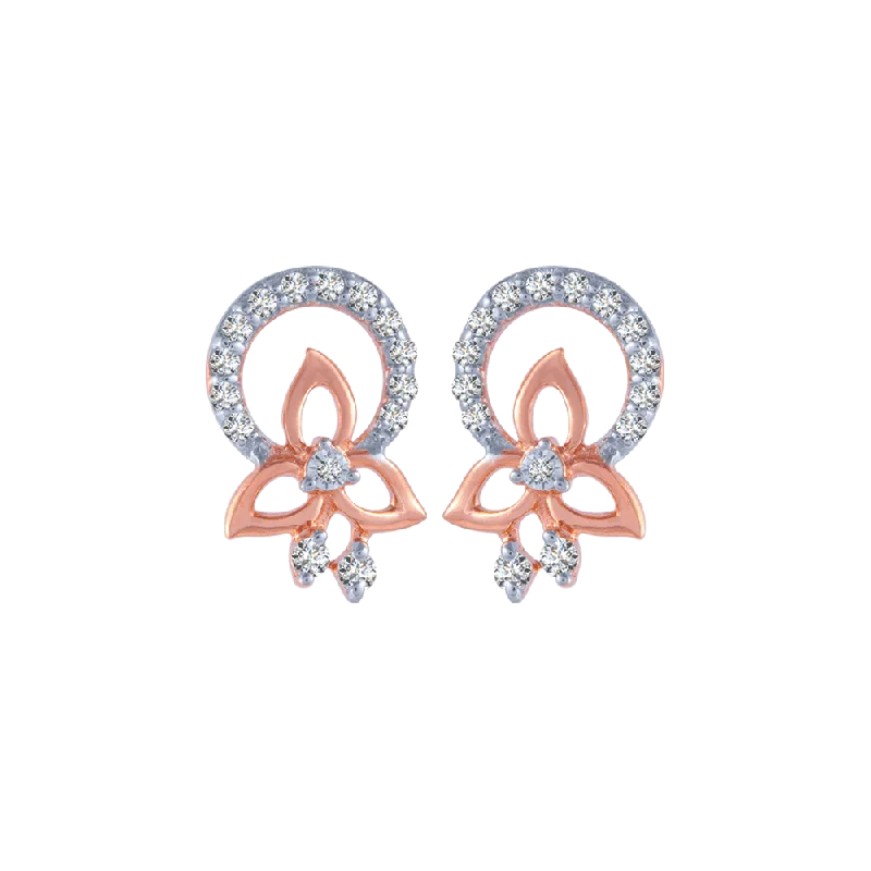 Women’s modern earrings-18KT (750) Rose Gold And Diamond Stud Earrings For Women