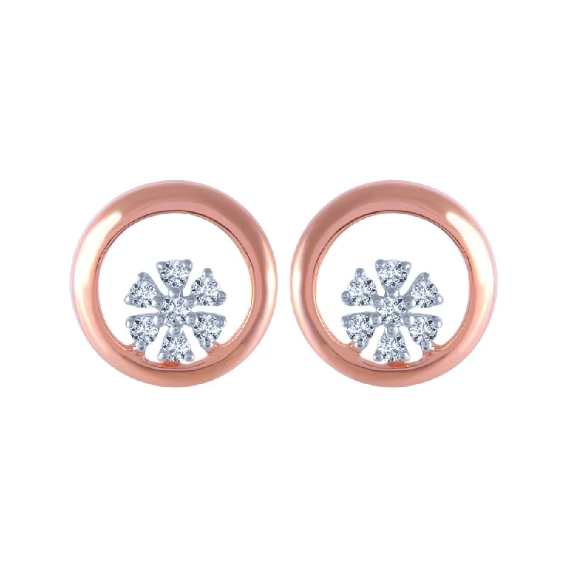 Women’s pearl stud earrings-18KT (750) Rose Gold And Diamond Stud Earrings For Women