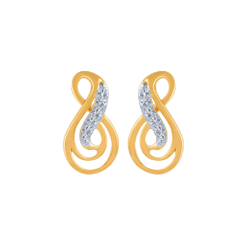 Women’s double hoop earrings-18KT (750) Yellow Gold And Diamond Stud Earrings For Women