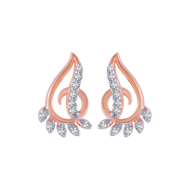 Women’s geometric earrings-18KT (750) Rose Gold And Diamond Stud Earrings For Women