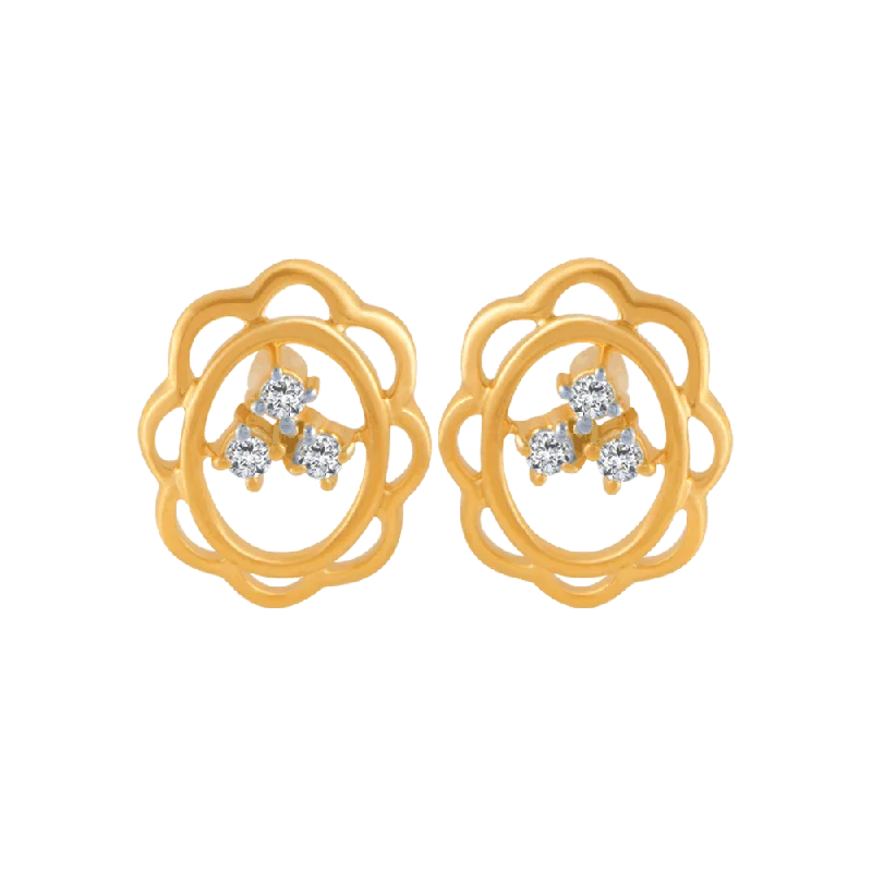 Women’s triangle earrings-18KT (750) Yellow Gold And Diamond Stud Earrings For Women