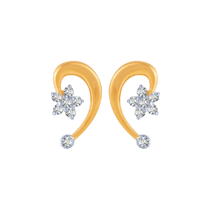 Women’s hoop and drop earrings-18KT (750) Yellow Gold And Diamond Stud Earrings For Women