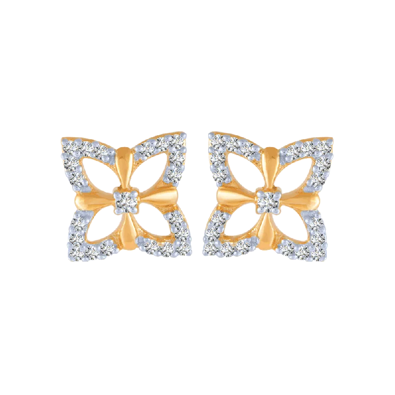 Women’s gold-plated earrings-18KT (750) Yellow Gold And Diamond Stud Earrings For Women