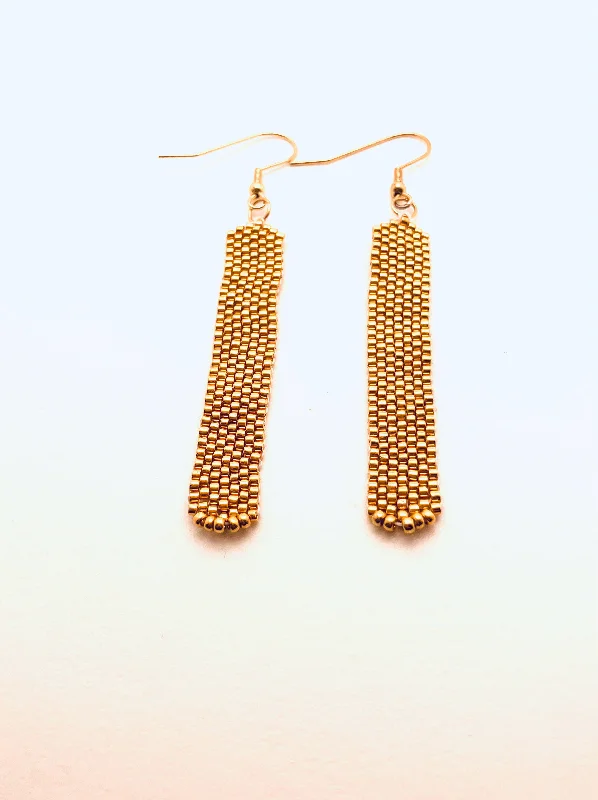 Women’s silver earrings-Beaded Dangle Earrings, Gold