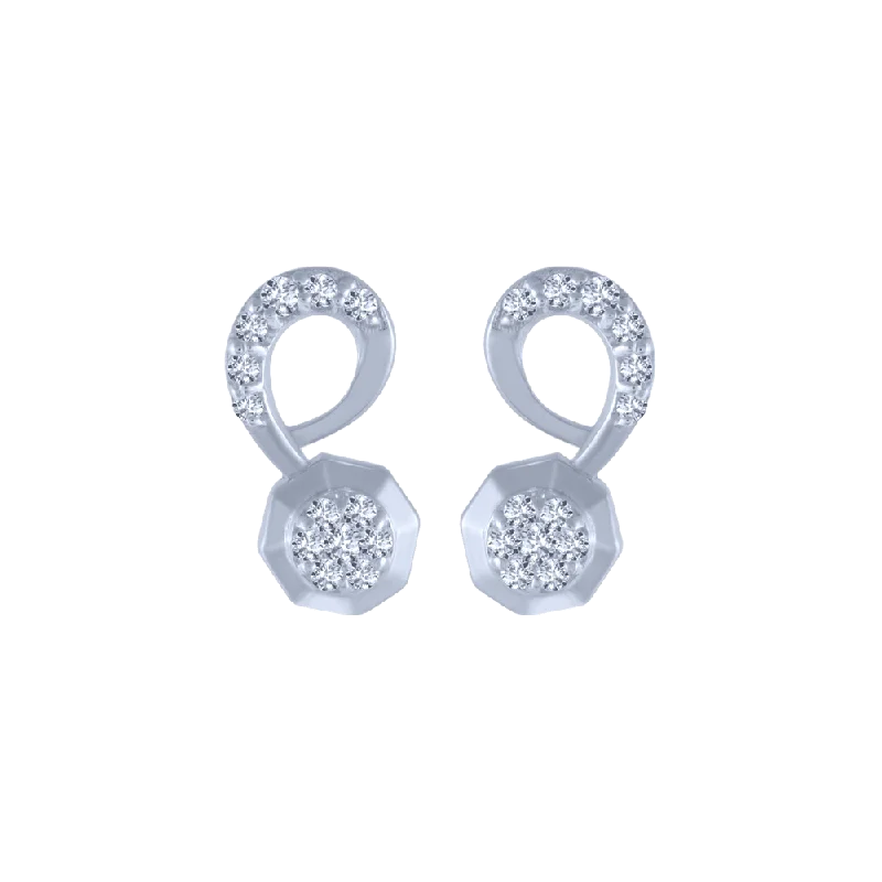 Women’s double hoop earrings-18KT (750) White Gold And Diamond Stud Earrings For Women