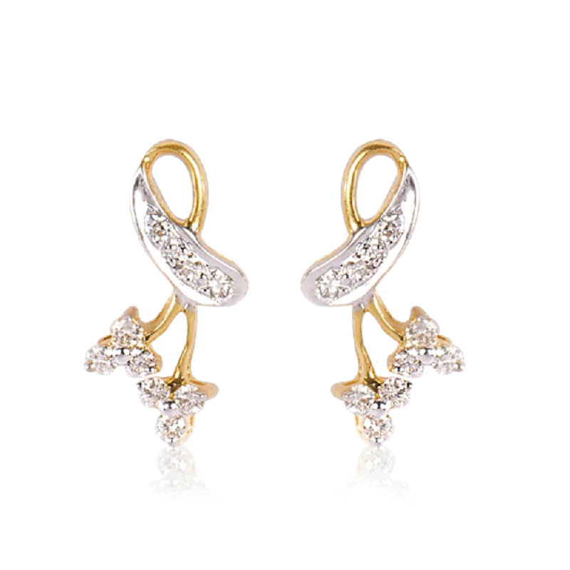 Women’s vintage pearl earrings-18KT (750) Yellow Gold And Diamond Stud Earrings For Women