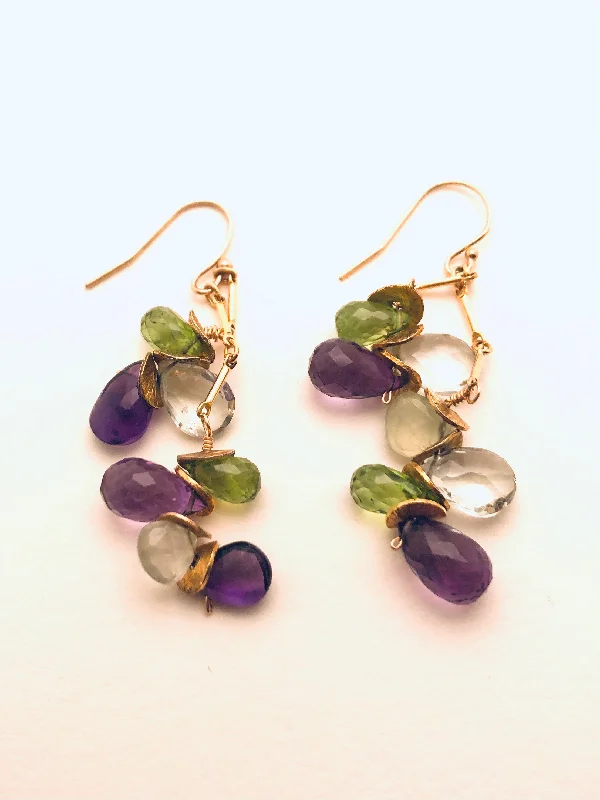 Women’s art deco earrings-Signature MultiGem, Amethyst, Topaz, Green Garnet Earrings