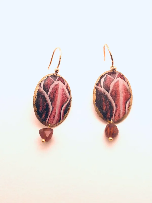 Women’s art deco earrings-Victoria Dangle, Sweerts Florilegium, Bronze, Garnet