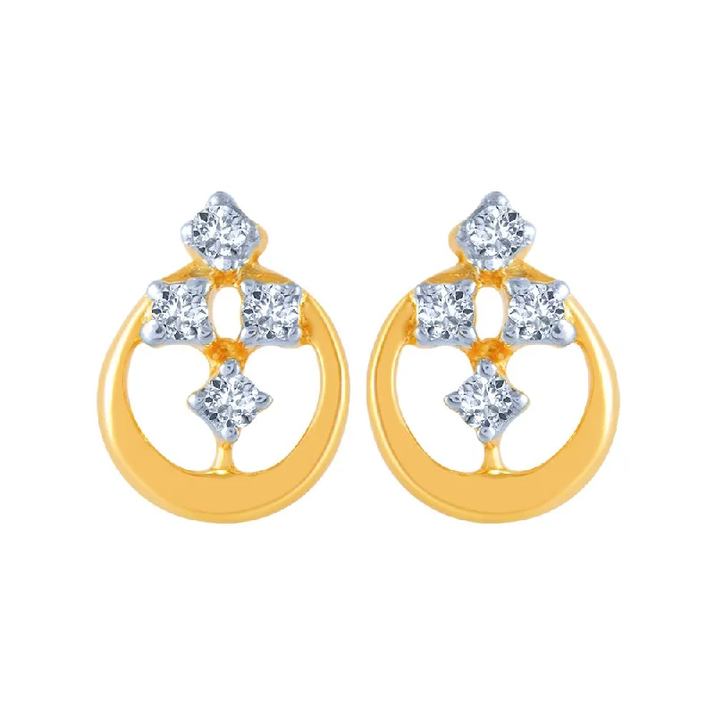 Women’s long earrings-18k (750) Yellow Gold And Diamond Stud Earrings For Women