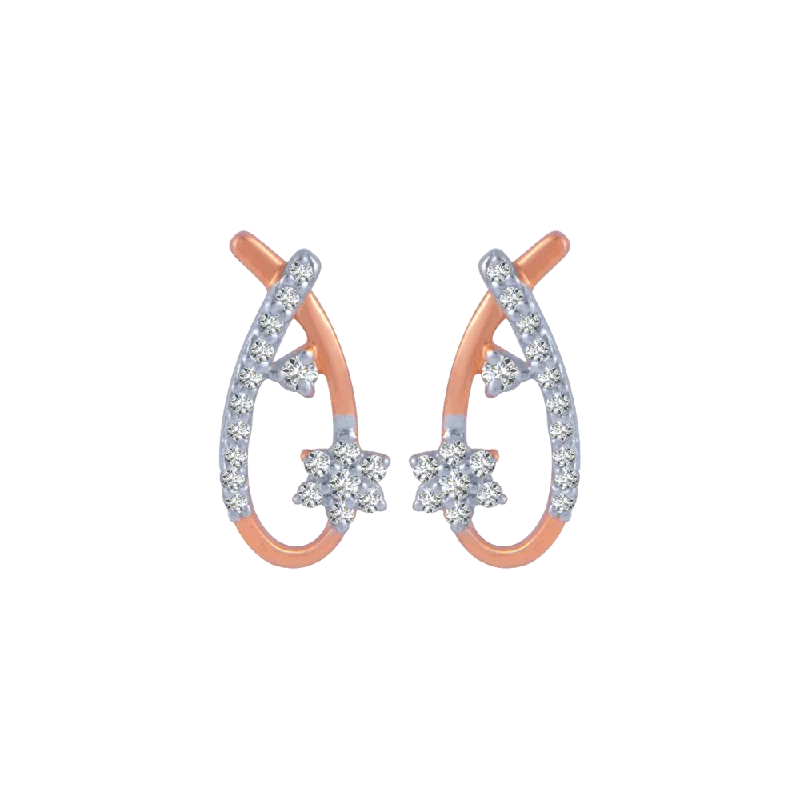 Women’s moonstone drop earrings-18KT (750) Rose Gold And Diamond Stud Earrings For Women