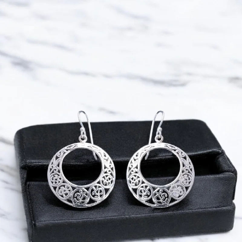 Women’s gold-plated earrings-Sterling silver oxidized om Bali round earrings for women and girls