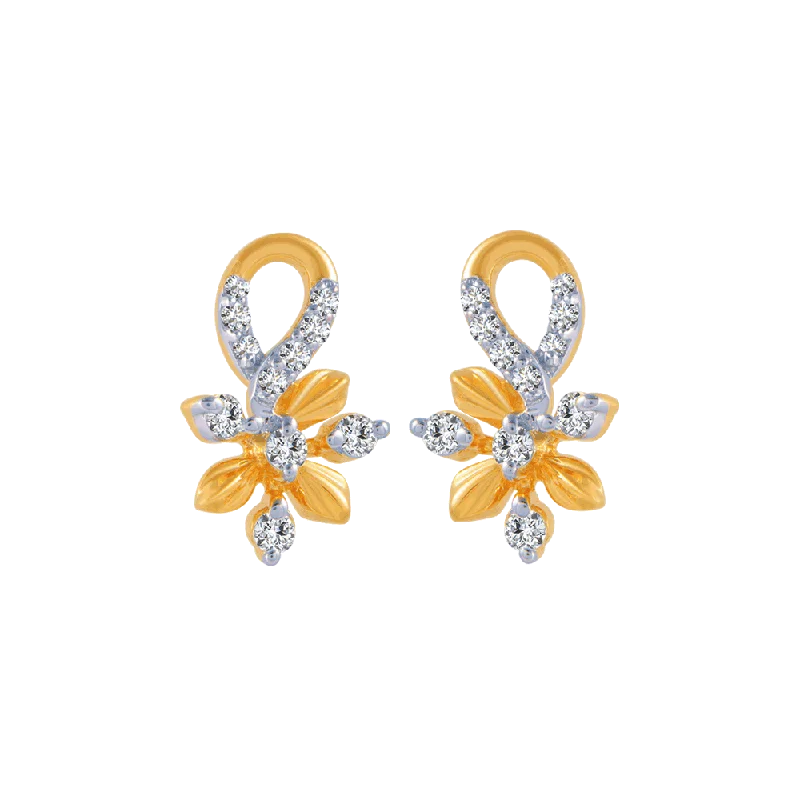 Women’s geometric drop earrings-18KT (750) Yellow Gold And Diamond Stud Earrings For Women