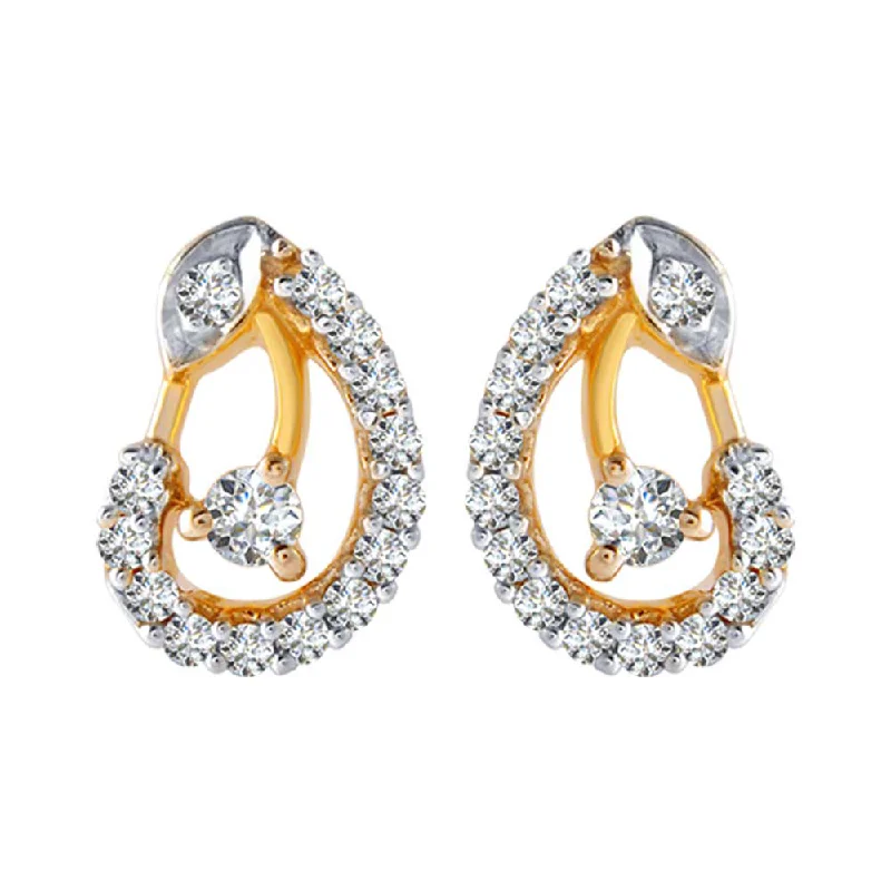 Women’s floral earrings-18KT (750) Yellow Gold And Diamond Clip-on Earrings For Women