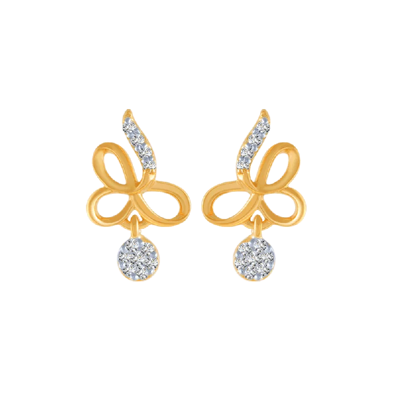 Women’s fashion statement earrings-18KT (750) Yellow Gold And Diamond Stud Earrings For Women