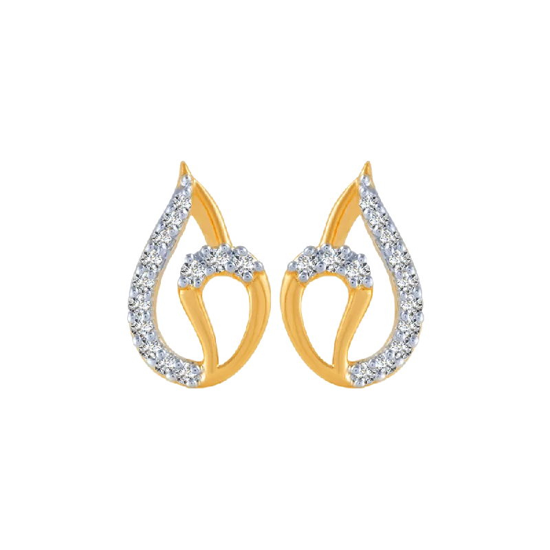 Women’s pearl hoop earrings-18KT (750) Yellow Gold And Diamond Stud Earrings For Women