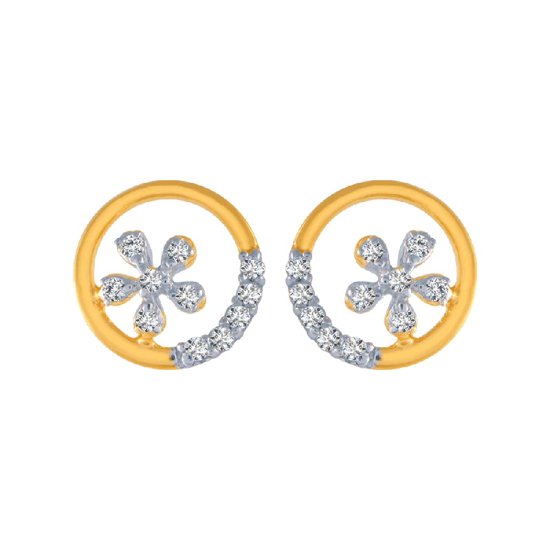 Women’s modern hoop earrings-18KT (750) Yellow Gold And Diamond Stud Earrings For Women