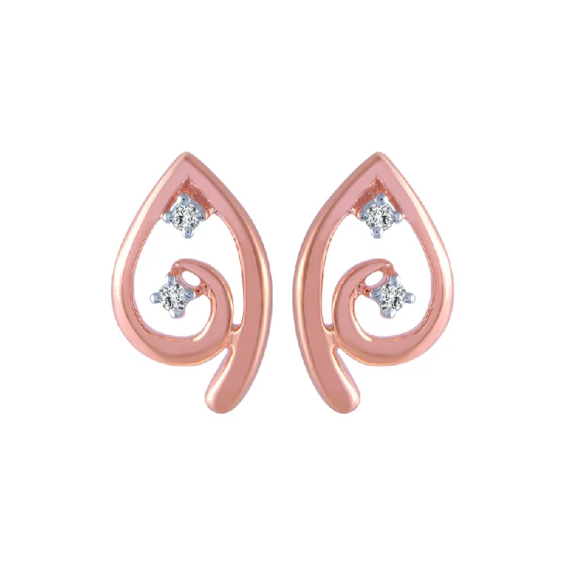 Women’s long earrings-18k (750) Rose Gold And Diamond Stud Earrings For Women