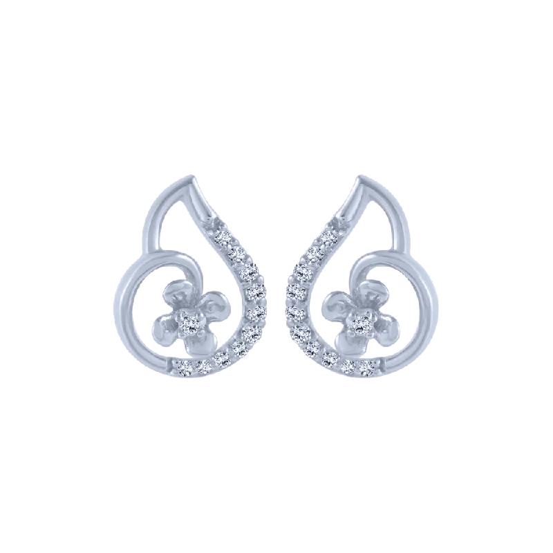 Women’s handmade gold earrings-18KT (750) White Gold And Diamond Stud Earrings For Women