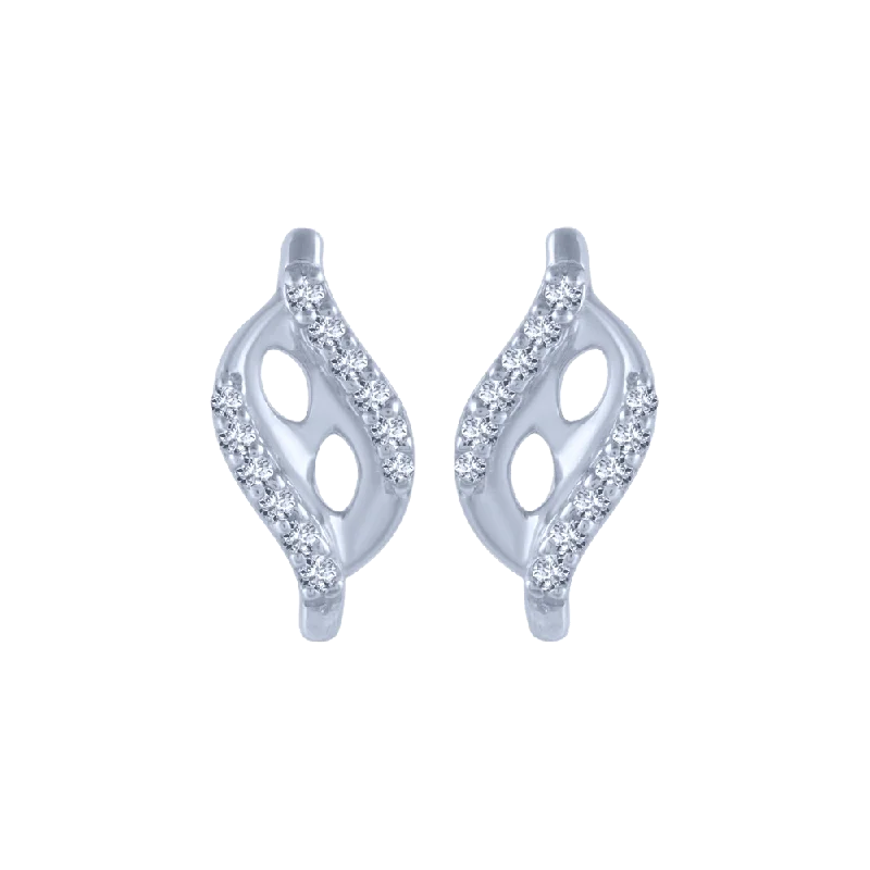 Women’s huggie earrings-18KT (750) White Gold And Diamond Stud Earrings For Women