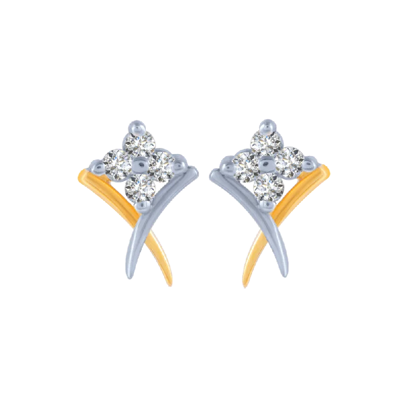 Women’s handmade earrings-18KT (750) Yellow Gold And Diamond Stud Earrings For Women