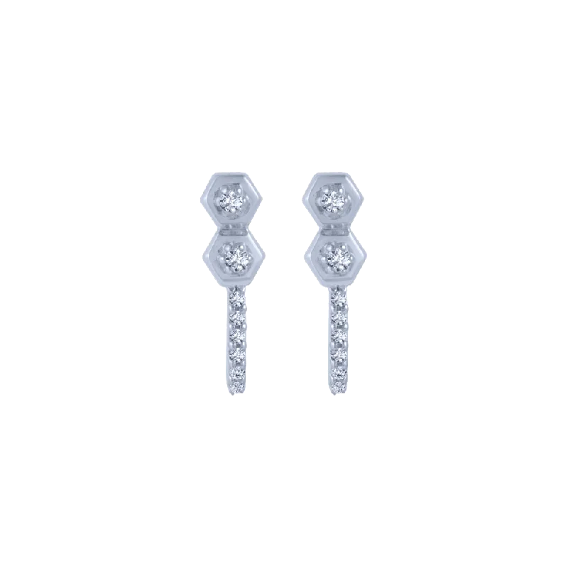 Women’s statement earrings-18KT (750) White Gold And Diamond Stud Earrings For Women