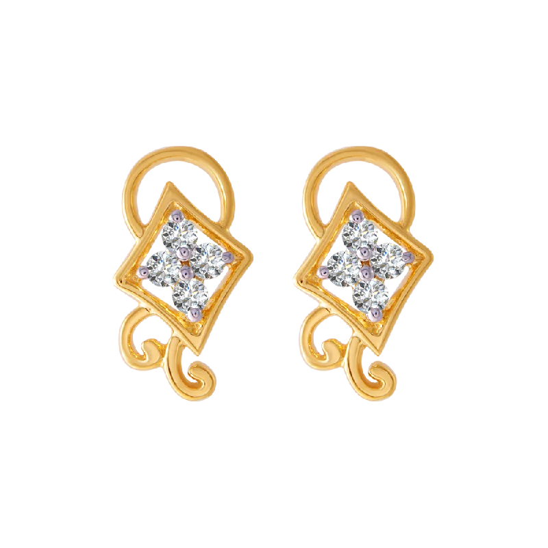 Women’s gold earrings-18KT (750) Yellow Gold And Diamond Clip-on Earrings For Women