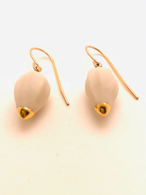 Women’s statement earrings-Seed Earrings, Sculpted Porcelain with 22k Gold Tipped Tip