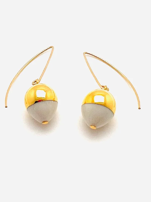 Women’s pearl earrings-Gold Dipped Acorn Earrings White