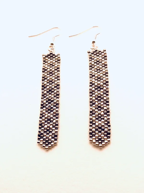 Women’s drop earrings-Beaded Dangle Earrings, Small Diamonds  Silver