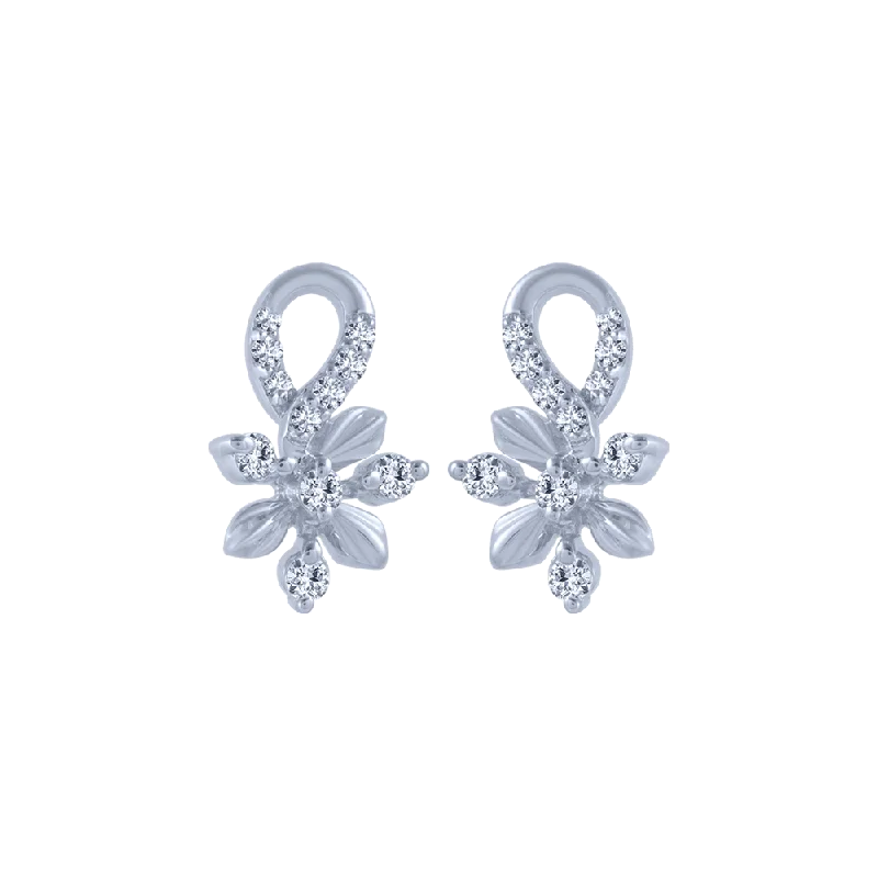 Women’s designer earrings-18KT (750) White Gold And Diamond Stud Earrings For Women