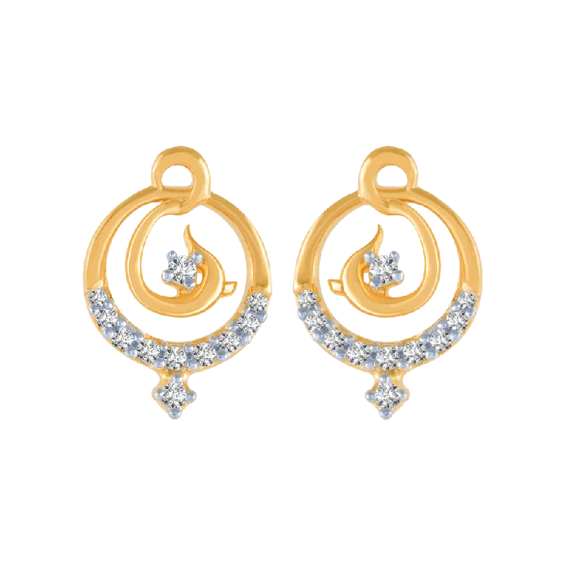 Women’s silver statement earrings-18KT (750) Yellow Gold And Diamond Stud Earrings For Women